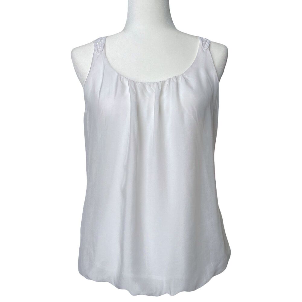 Express Womens Silk Crochet Pullover Racerback Tank Top Sleeveless White Size M